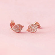 Lustre Leaf Rose Gold Studs in 92.5 Silver
