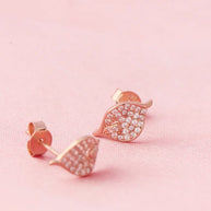 Lustre Leaf Rose Gold Studs in 92.5 Silver