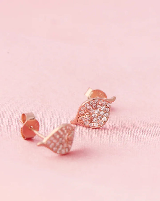 Lustre Leaf Rose Gold Studs in 92.5 Silver
