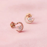 Moonlit Heart Rose Gold Studs in 92.5 Silver