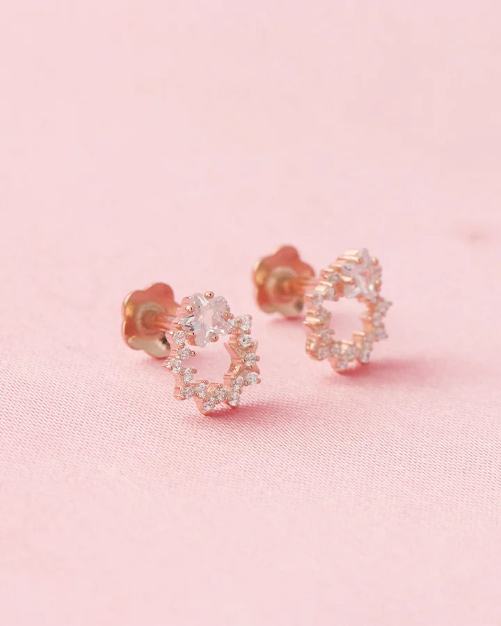 Radiant Circle Rose Gold Studs in 92.5 Silver