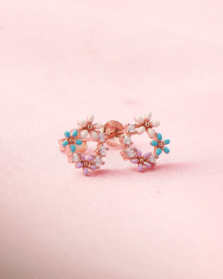 Blossom Aura Rose Gold Studs in 92.5 Silver