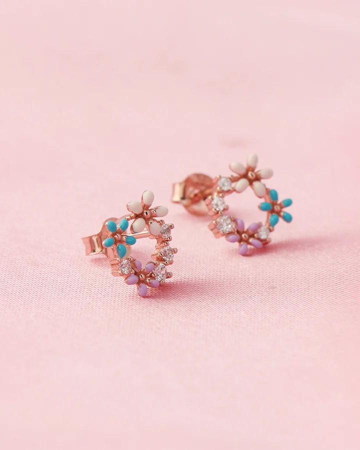 Blossom Aura Rose Gold Studs in 92.5 Silver