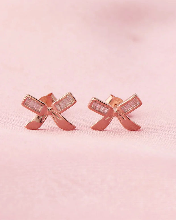 Elegance Bow Rose Gold Studs  in 92.5 Silver