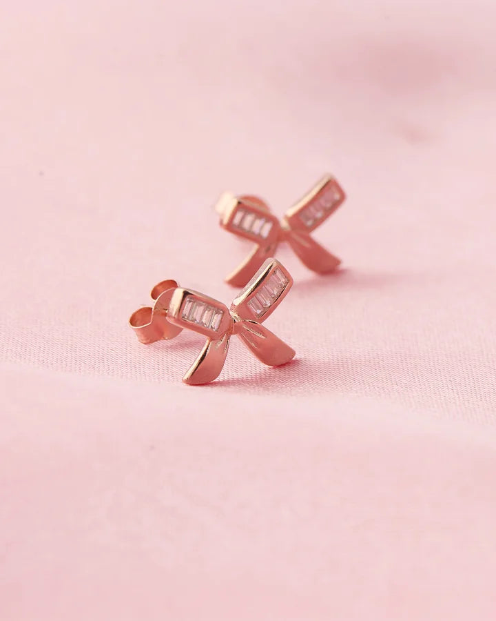 Elegance Bow Rose Gold Studs  in 92.5 Silver