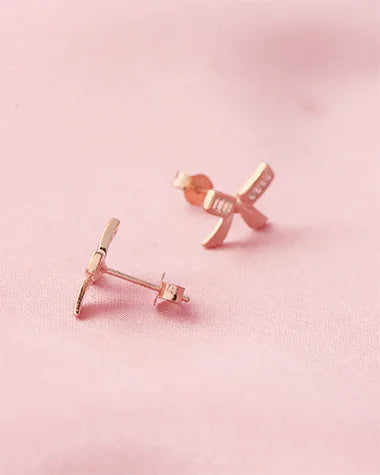Elegance Bow Rose Gold Studs  in 92.5 Silver