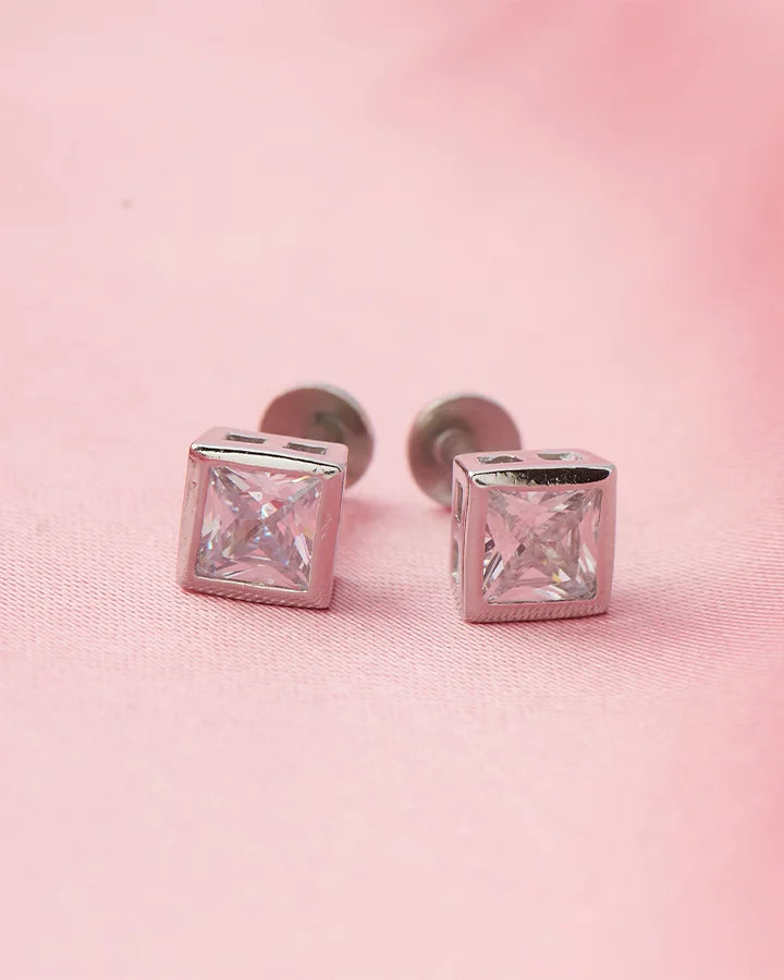 Pure Square Rhodium Studs in 92.5 Silver