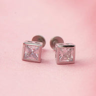 Pure Square Rhodium Studs in 92.5 Silver