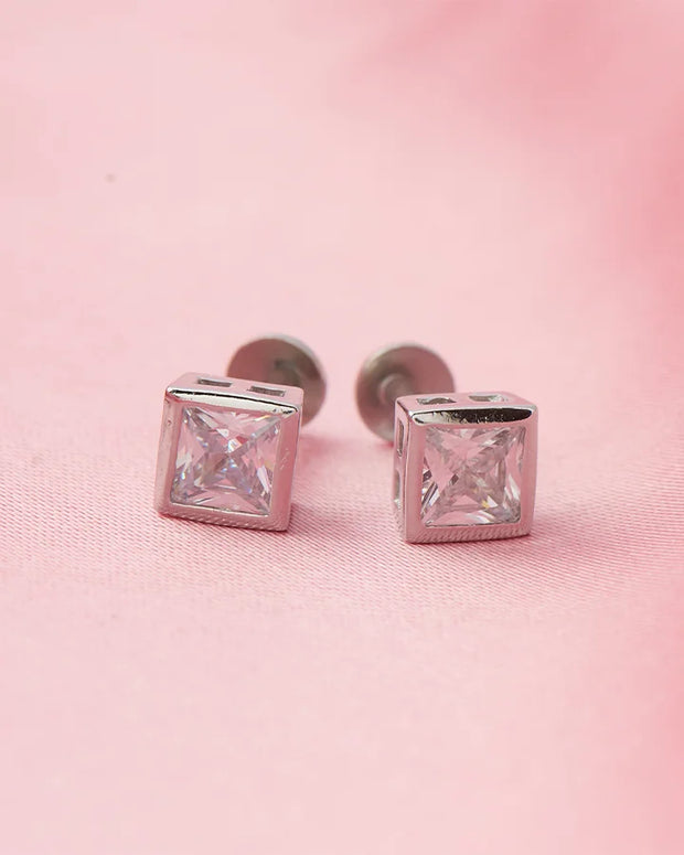 Pure Square Rhodium Studs in 92.5 Silver