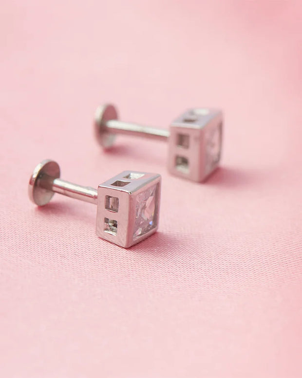 Pure Square Rhodium Studs in 92.5 Silver