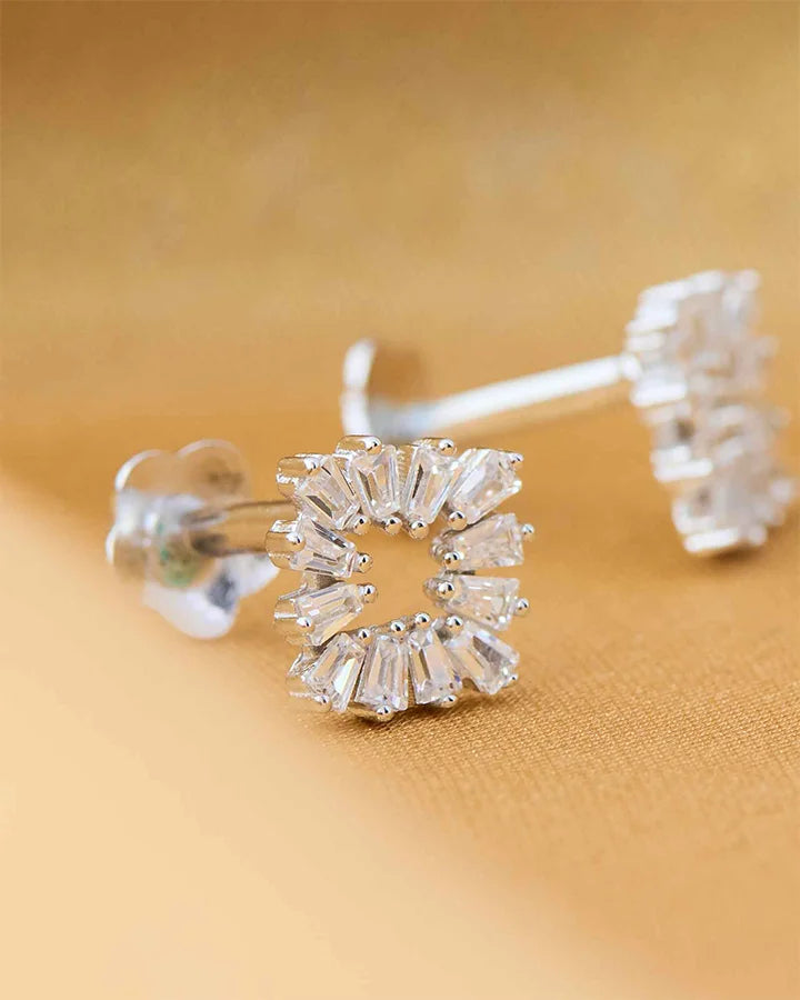 Radiant Square Rhodium Studs in 92.5 Silver