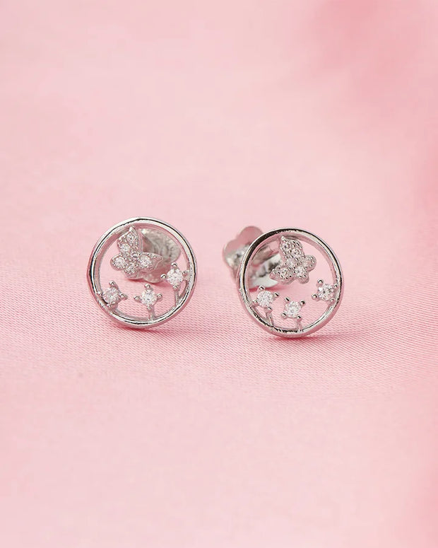 Butterfly Halo Rhodium Studs in 92.5 Silver
