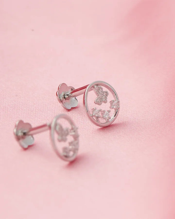 Butterfly Halo Rhodium Studs in 92.5 Silver