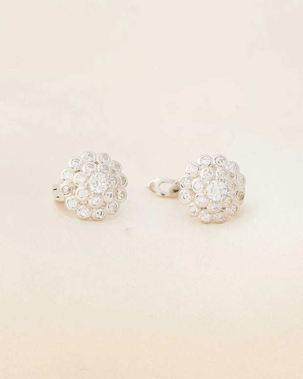 Floral J Rhodium Studs in 92.5 Silver