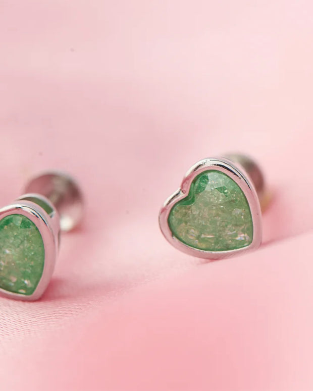 Mint Heart Rhodium Studs in 92.5 Silver