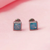 Mint Square Rhodium Studs in 92.5 Silver