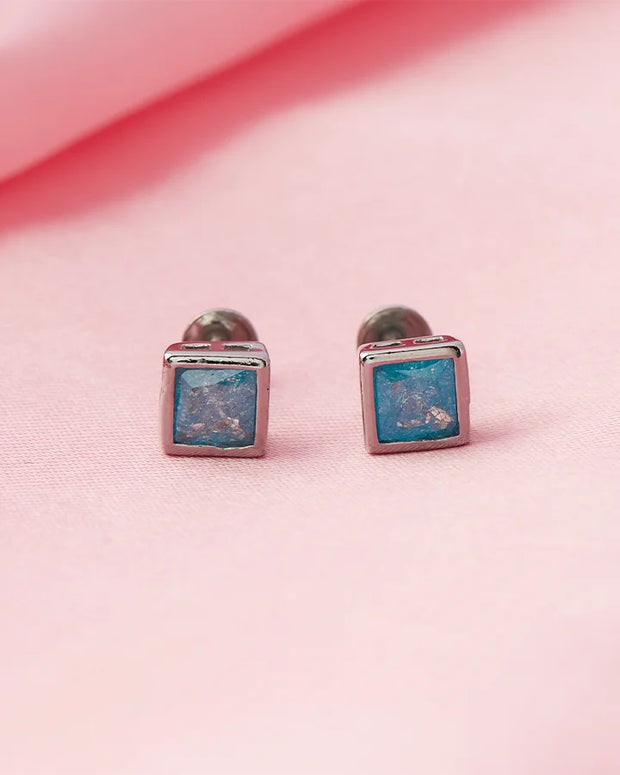 Mint Square Rhodium Studs in 92.5 Silver