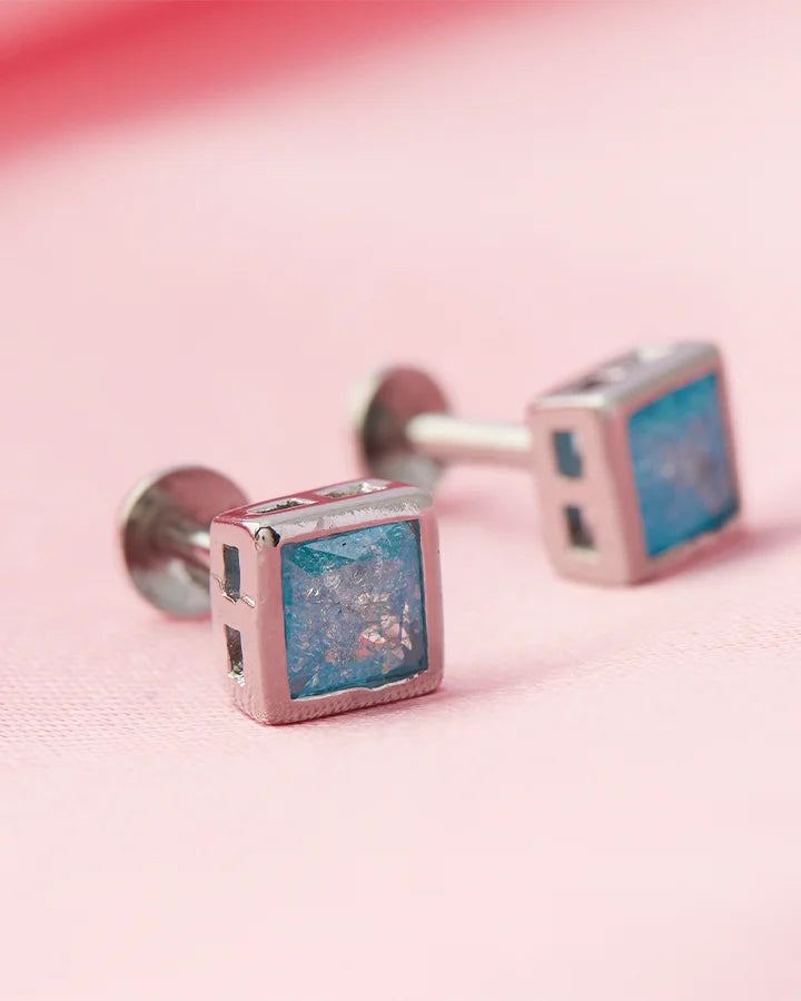 Mint Square Rhodium Studs in 92.5 Silver