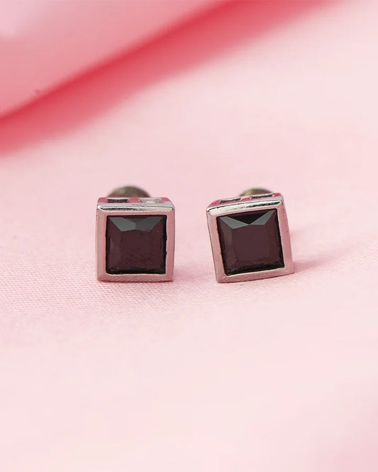 Onyx Square Rhodium Studs in 92.5 Silver