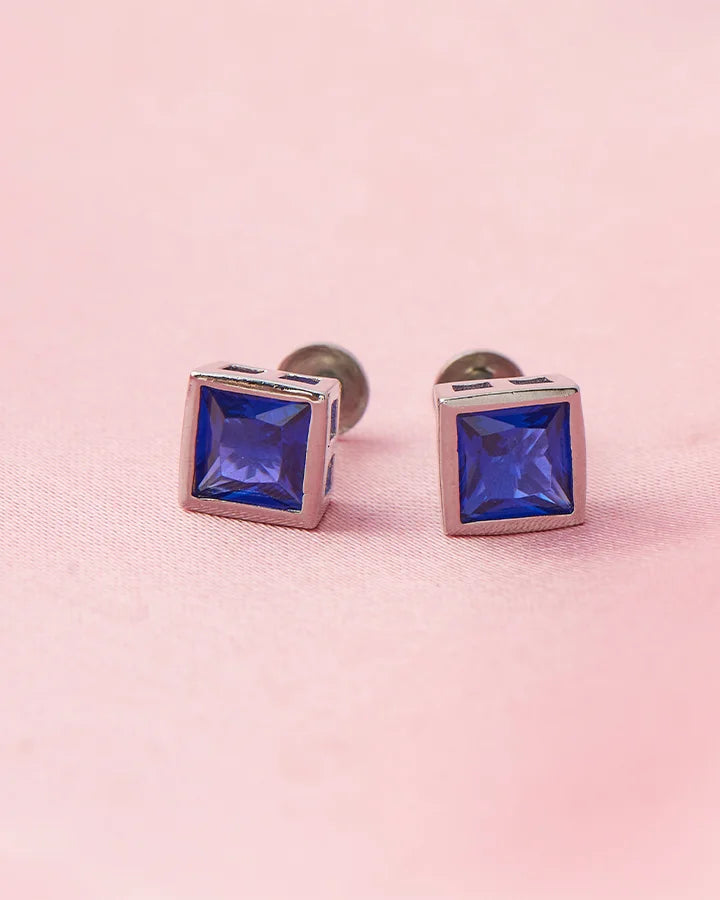 Sapphire Square Rhodium Studs in 92.5 Silver