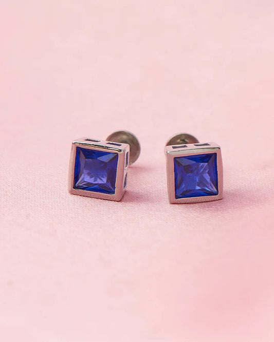 Sapphire Square Rhodium Studs in 92.5 Silver