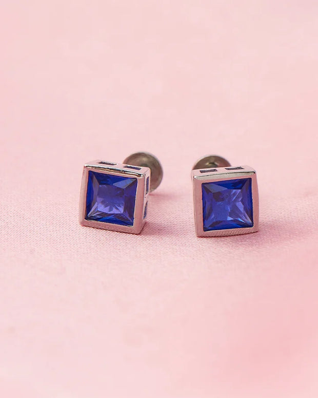 Sapphire Square Rhodium Studs in 92.5 Silver