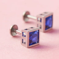 Sapphire Square Rhodium Studs in 92.5 Silver