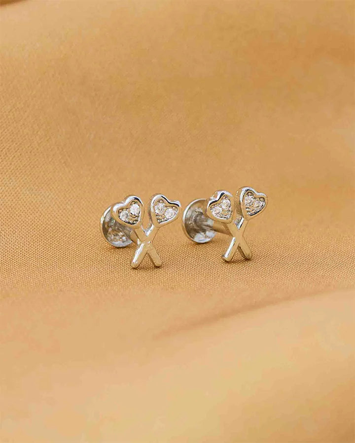 Heart Lollipop Rhodium Studs in 92.5 Silver