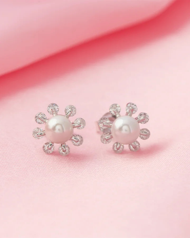 Elegant Geometry Rhodium Studs  in 92.5 Silver