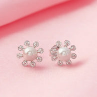 Elegant Geometry Rhodium Studs  in 92.5 Silver