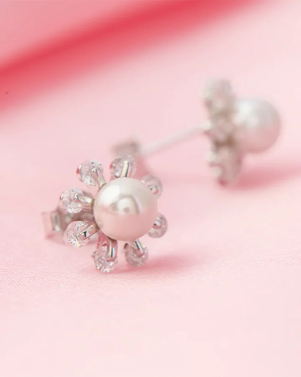 Elegant Geometry Rhodium Studs  in 92.5 Silver