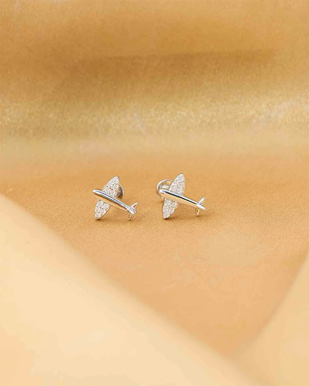 Airplane Rhodium Studs in 92.5 Silver