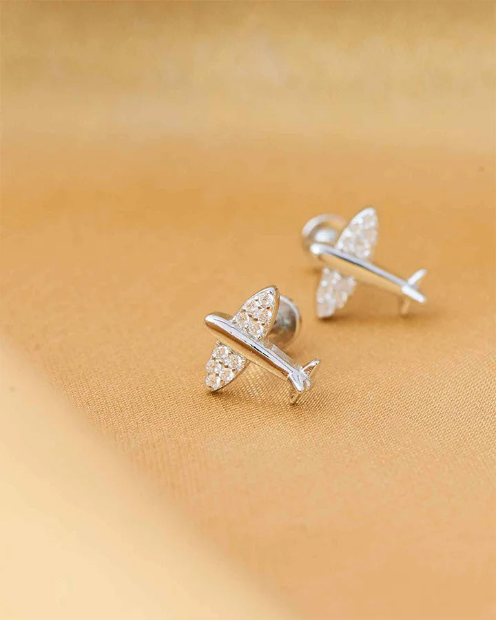 Airplane Rhodium Studs in 92.5 Silver
