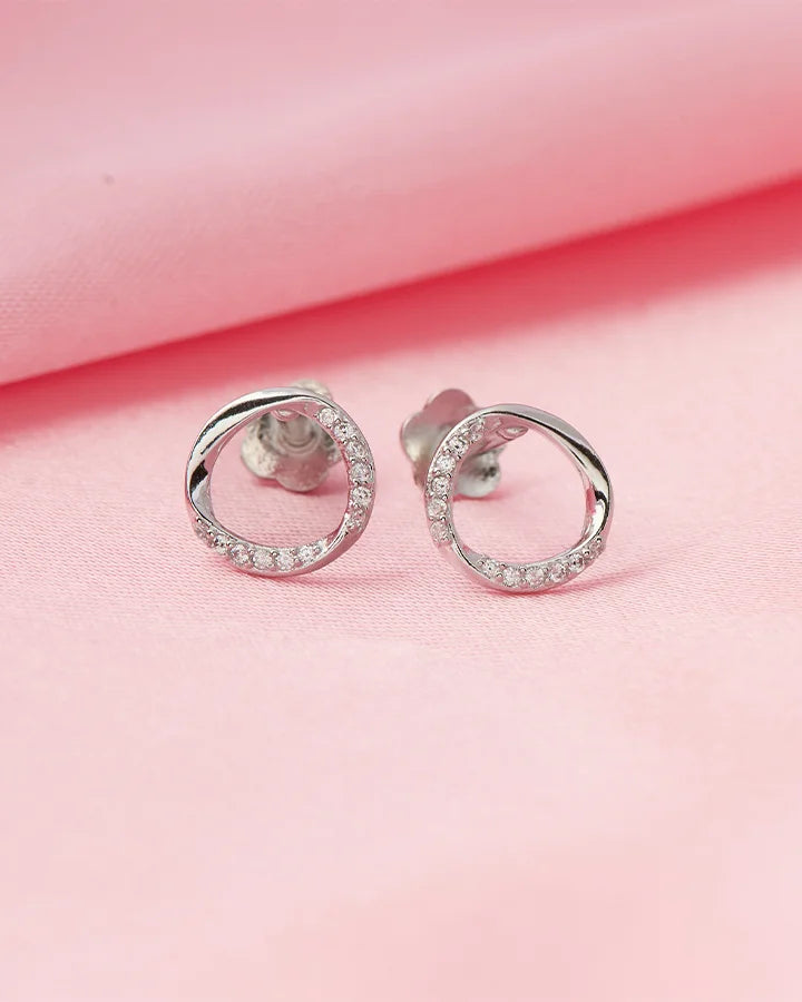 Elegant circular Rhodium Studs  in 92.5 Silver