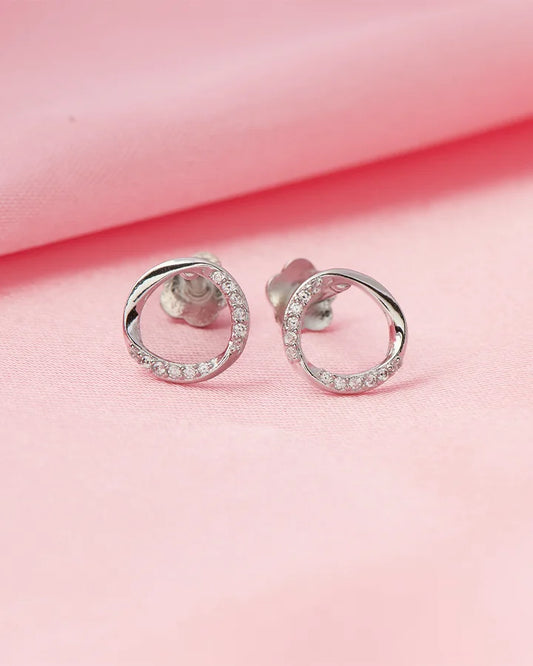 Elegant circular Rhodium Studs  in 92.5 Silver