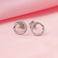 Elegant circular Rhodium Studs  in 92.5 Silver