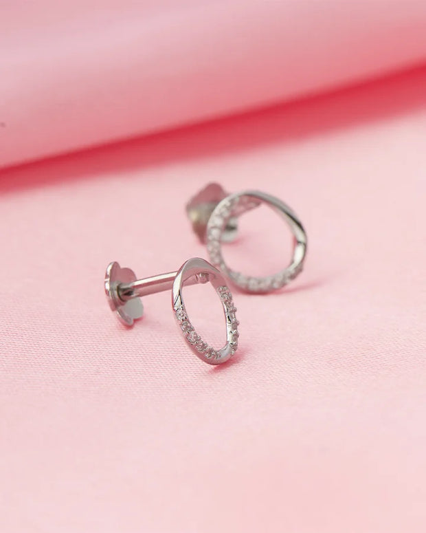 Elegant circular Rhodium Studs  in 92.5 Silver