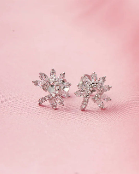 Timeless Floral Rhodium Studs in 92.5 Silver