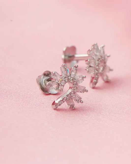 Timeless Floral Rhodium Studs in 92.5 Silver