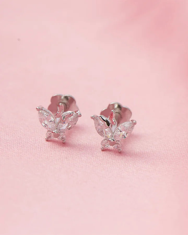 Butterfly Gleam Rhodium Studs in 92.5 Silver