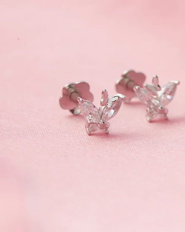 Butterfly Gleam Rhodium Studs in 92.5 Silver