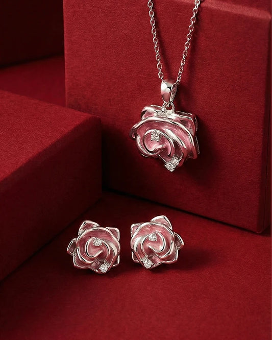 Rose Bloom Pendant Set in 92.5 Silver