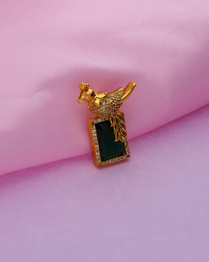 Green Parrot Dollar Pendant in 92.5 Silver