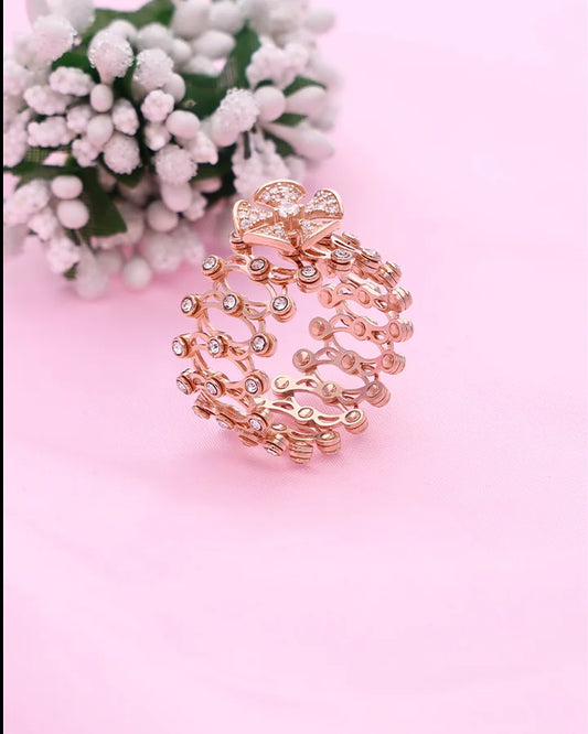 Fan Spin Rose Gold Kada Ring in 92.5 Silver