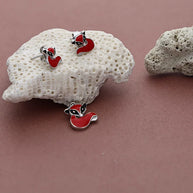 Rhodium Enamel Fox Pendant Set in 92.5 Silver