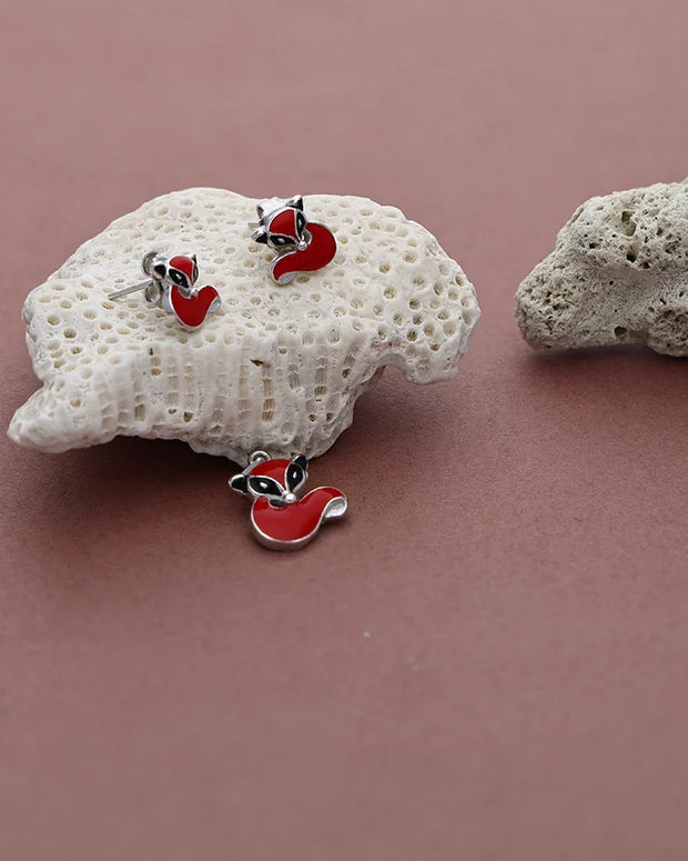 Rhodium Enamel Fox Pendant Set in 92.5 Silver