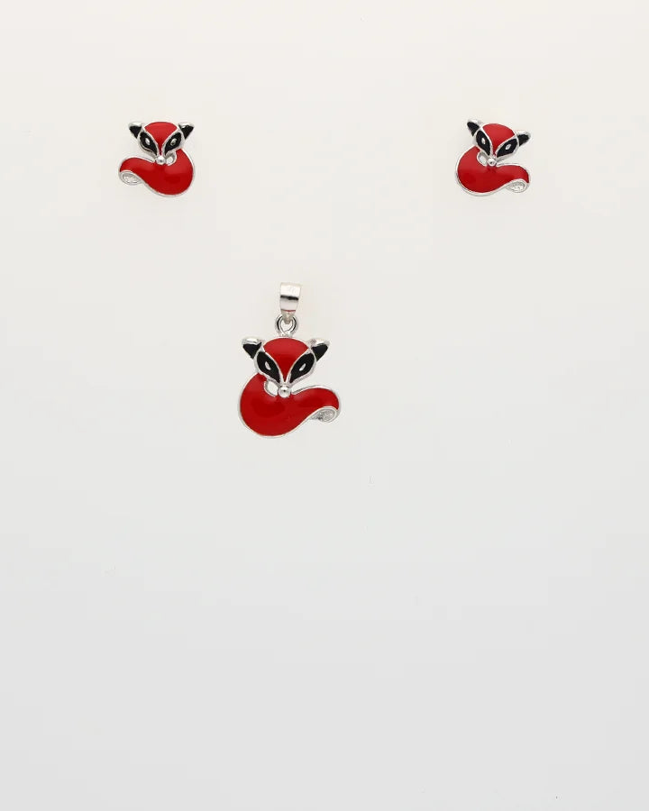 Rhodium Enamel Fox Pendant Set in 92.5 Silver