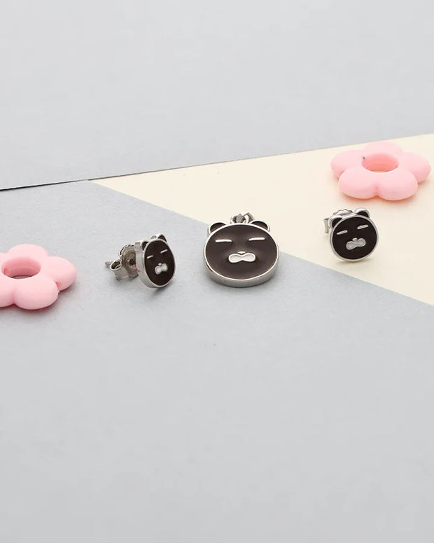 Rhodium Enamel Brown Teddy Bear Pendant Set in 92.5 Silver