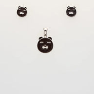 Rhodium Enamel Brown Teddy Bear Pendant Set in 92.5 Silver