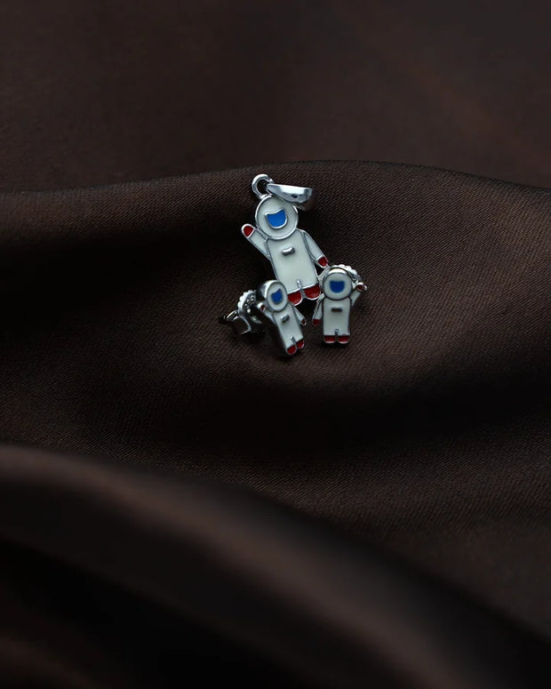 Rhodium Enamel White Astronaut Pendant Set in 92.5 Silver